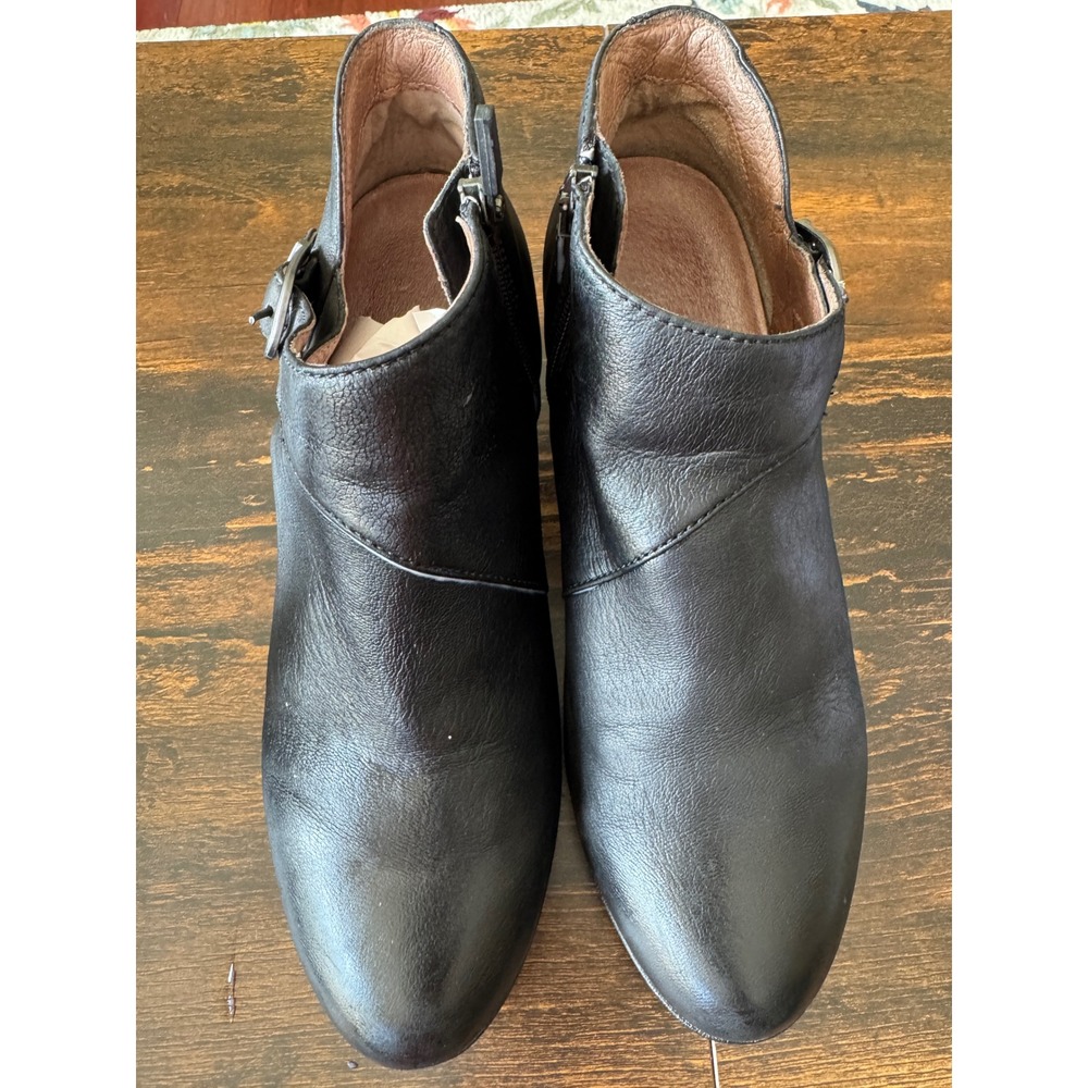 Dansko Black Leather Ankle Boots Buckle Side Zip Block Heel Size 37